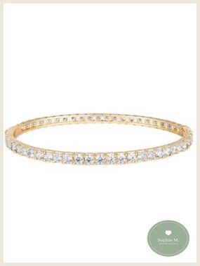 5A Cubic Zirconia Bangle Bracelet Yellow Gold Plated Wedding Jewelry